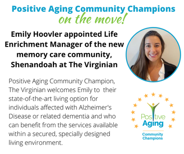 Emily Hoovler appointed Life Enrichment Manager of the new memory care community, Shenandoah at The Virginian