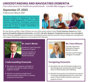 UNDERSTANDING AND NAVIGATING DEMENTIA  Free online lecture for healthcare professionals