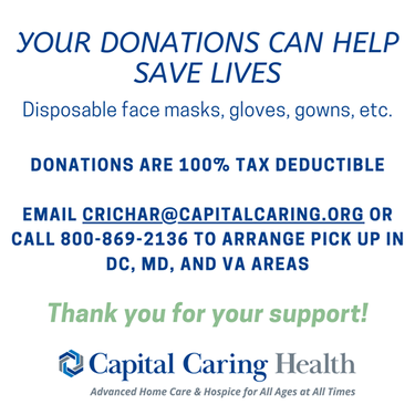 Capital Caring Health needs medical personal protective equipment (disposable face masks, gloves, gowns)
